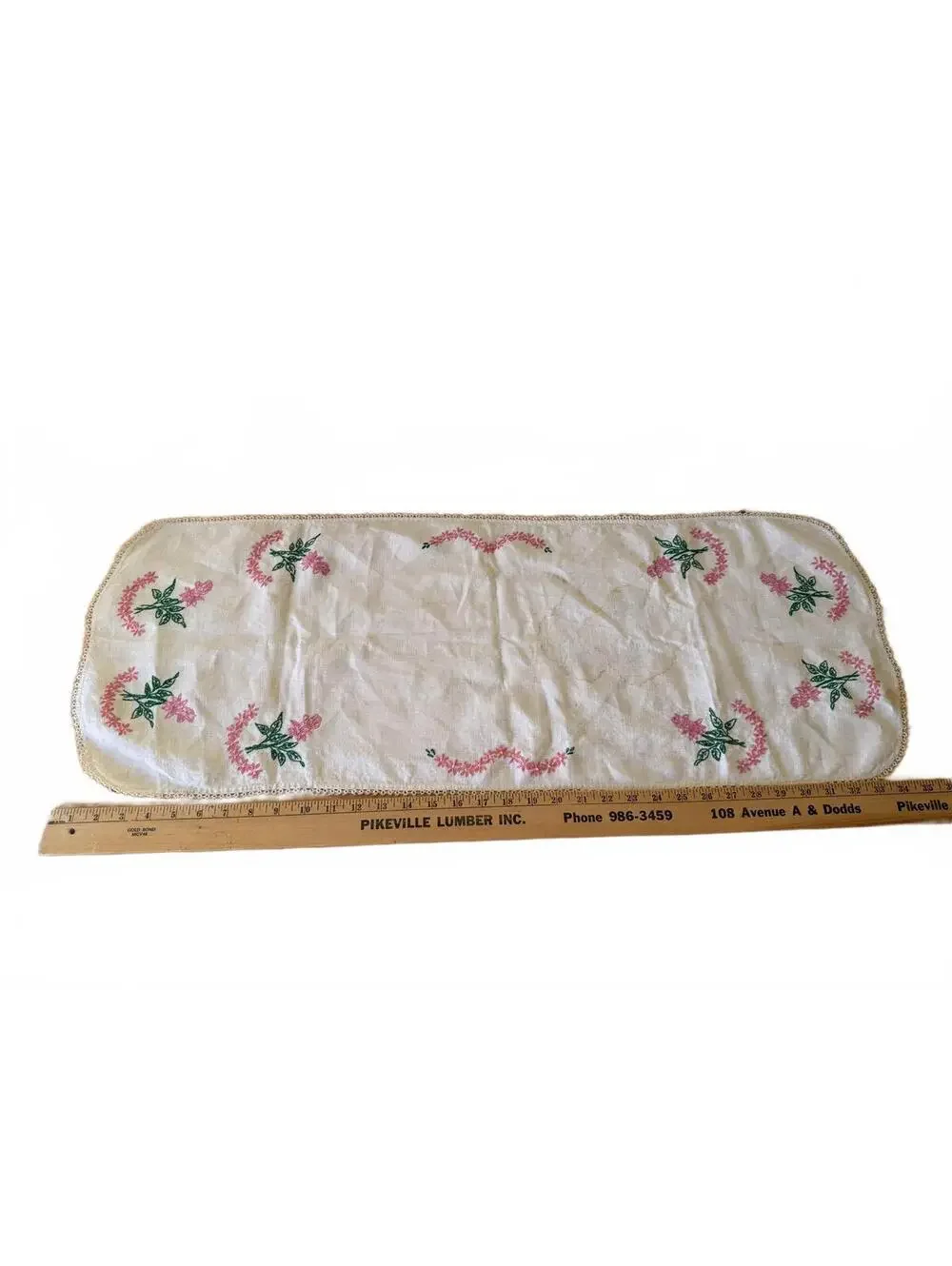 Vintage, Hand-Embroidered Table Runner or Dresser Scarf